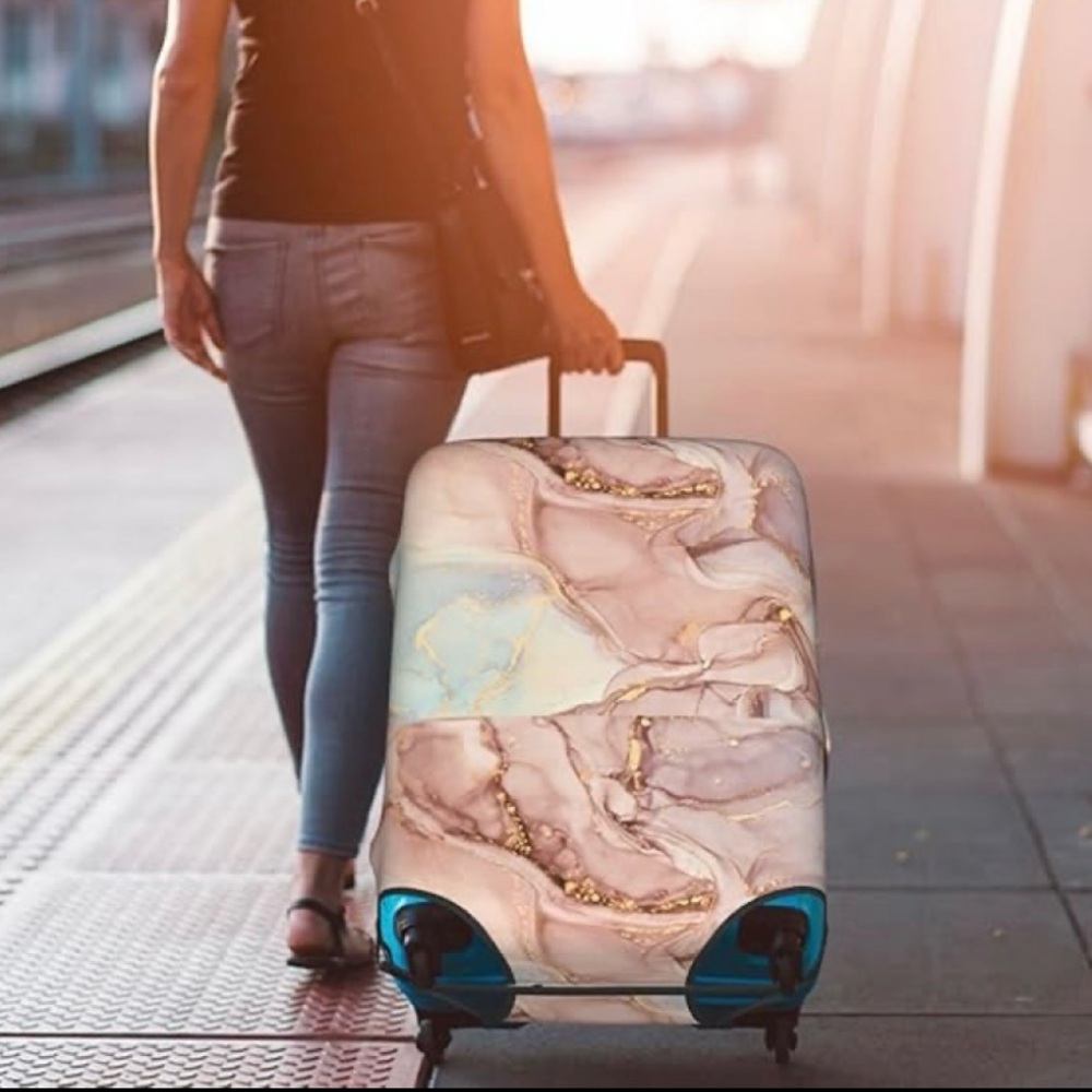 2 Pink Gold Marble Luggage Cover Pair Suitcase and Carryon